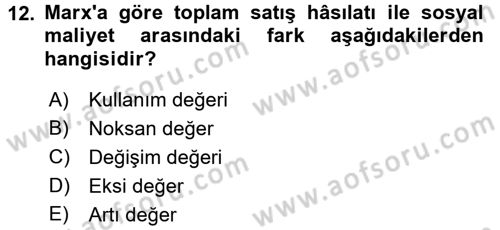 İktisadi Düşünceler Tarihi Dersi 2016 - 2017 Yılı (Vize) Ara Sınavı 12. Soru