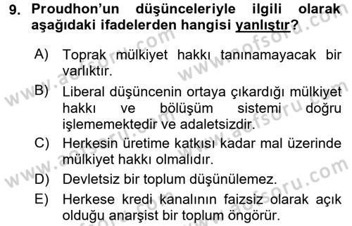 İktisadi Düşünceler Tarihi Dersi 2016 - 2017 Yılı (Vize) Ara Sınavı 9. Soru