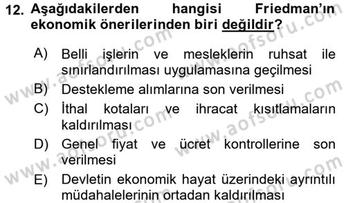 İktisadi Düşünceler Tarihi Dersi 2016 - 2017 Yılı (Final) Dönem Sonu Sınav Soruları 12. Soru