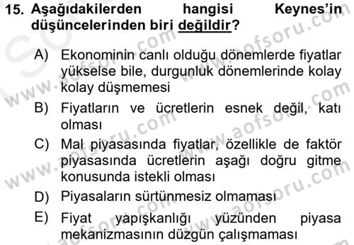 İktisadi Düşünceler Tarihi Dersi 2016 - 2017 Yılı (Final) Dönem Sonu Sınav Soruları 15. Soru