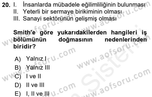 İktisadi Düşünceler Tarihi Dersi 2016 - 2017 Yılı (Final) Dönem Sonu Sınav Soruları 20. Soru
