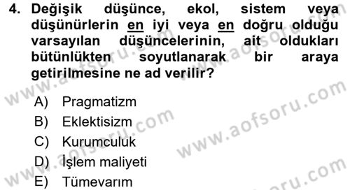 İktisadi Düşünceler Tarihi Dersi 2016 - 2017 Yılı (Final) Dönem Sonu Sınav Soruları 4. Soru