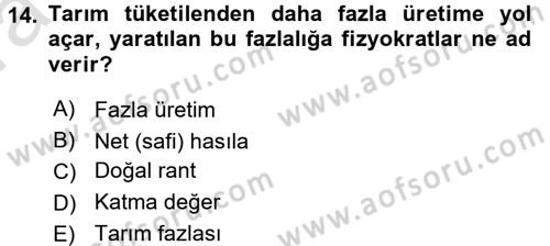 İktisadi Düşünceler Tarihi Dersi 2017 - 2018 Yılı (Vize) Ara Sınavı 14. Soru