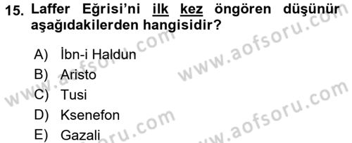 İktisadi Düşünceler Tarihi Dersi 2017 - 2018 Yılı (Vize) Ara Sınav Soruları 15. Soru