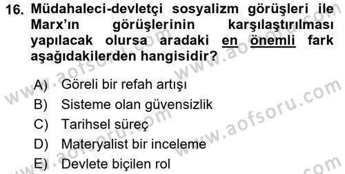 İktisadi Düşünceler Tarihi Dersi Ara Sınavı Deneme Sınav Soruları 16. Soru