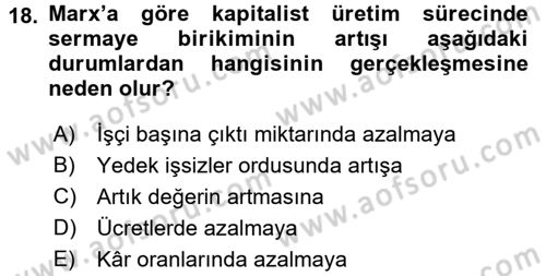 İktisadi Düşünceler Tarihi Dersi Ara Sınavı Deneme Sınav Soruları 18. Soru