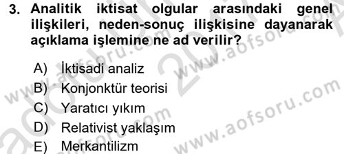 İktisadi Düşünceler Tarihi Dersi Ara Sınavı Deneme Sınav Soruları 3. Soru