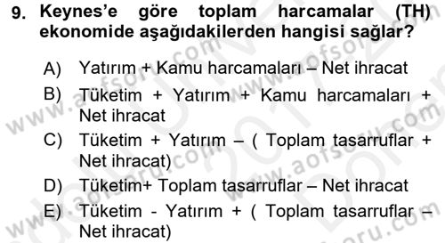 İktisadi Düşünceler Tarihi Dersi 2017 - 2018 Yılı (Final) Dönem Sonu Sınav Soruları 9. Soru