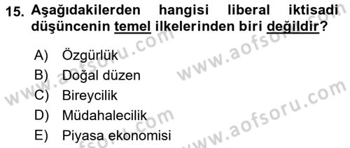 İktisadi Düşünceler Tarihi Dersi Ara Sınavı Deneme Sınav Soruları 15. Soru