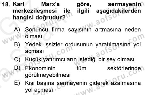 İktisadi Düşünceler Tarihi Dersi Ara Sınavı Deneme Sınav Soruları 18. Soru