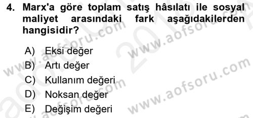 İktisadi Düşünceler Tarihi Dersi Ara Sınavı Deneme Sınav Soruları 4. Soru