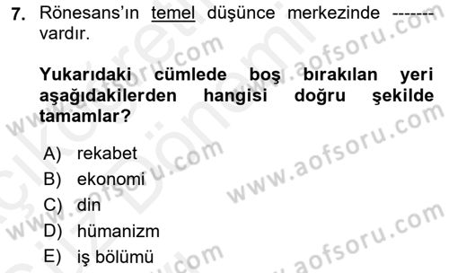 İktisadi Düşünceler Tarihi Dersi Ara Sınavı Deneme Sınav Soruları 7. Soru