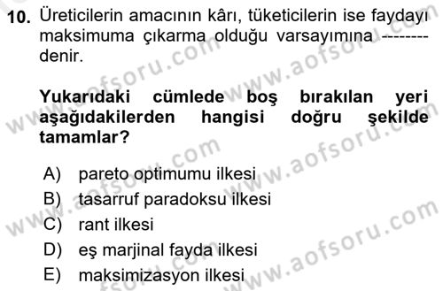 İktisadi Düşünceler Tarihi Dersi 2018 - 2019 Yılı (Final) Dönem Sonu Sınav Soruları 10. Soru