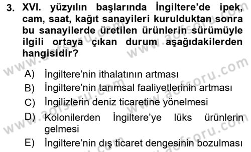 İktisadi Düşünceler Tarihi Dersi 2018 - 2019 Yılı (Final) Dönem Sonu Sınav Soruları 3. Soru