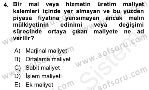 İktisadi Düşünceler Tarihi Dersi 2018 - 2019 Yılı (Final) Dönem Sonu Sınav Soruları 4. Soru