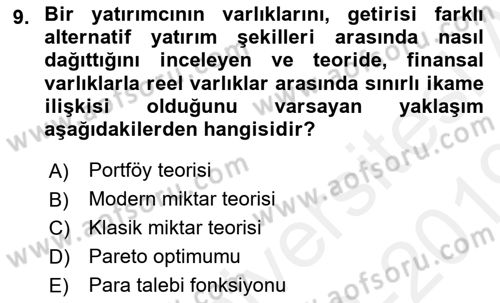 İktisadi Düşünceler Tarihi Dersi 2018 - 2019 Yılı (Final) Dönem Sonu Sınav Soruları 9. Soru