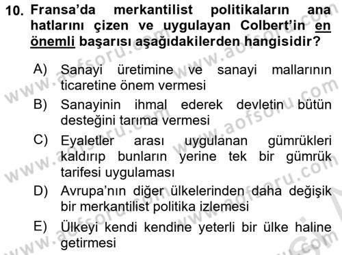 İktisadi Düşünceler Tarihi Dersi Ara Sınavı Deneme Sınav Soruları 10. Soru