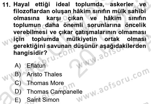 İktisadi Düşünceler Tarihi Dersi 2019 - 2020 Yılı (Vize) Ara Sınav Soruları 11. Soru