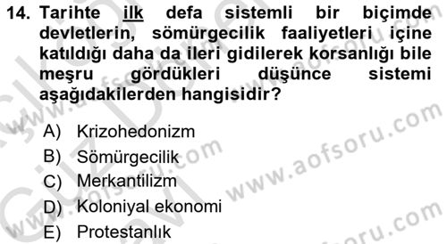 İktisadi Düşünceler Tarihi Dersi Ara Sınavı Deneme Sınav Soruları 14. Soru