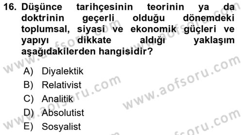 İktisadi Düşünceler Tarihi Dersi Ara Sınavı Deneme Sınav Soruları 16. Soru