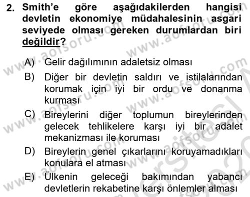 İktisadi Düşünceler Tarihi Dersi Ara Sınavı Deneme Sınav Soruları 2. Soru