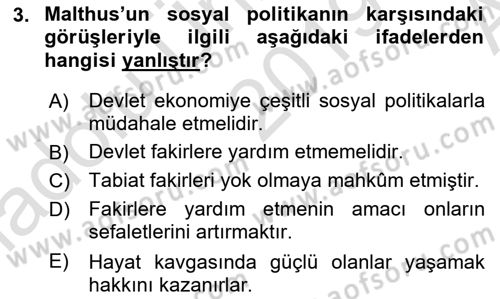 İktisadi Düşünceler Tarihi Dersi Ara Sınavı Deneme Sınav Soruları 3. Soru