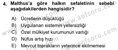 İktisadi Düşünceler Tarihi Dersi 2019 - 2020 Yılı (Vize) Ara Sınav Soruları 4. Soru