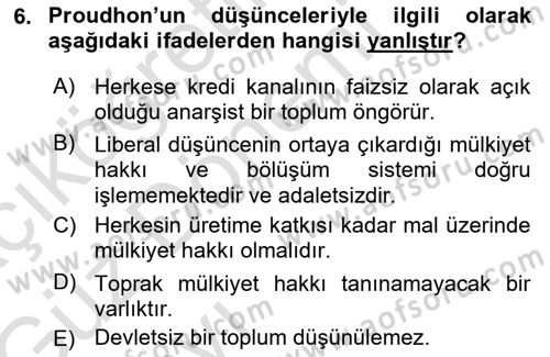 İktisadi Düşünceler Tarihi Dersi 2019 - 2020 Yılı (Vize) Ara Sınav Soruları 6. Soru