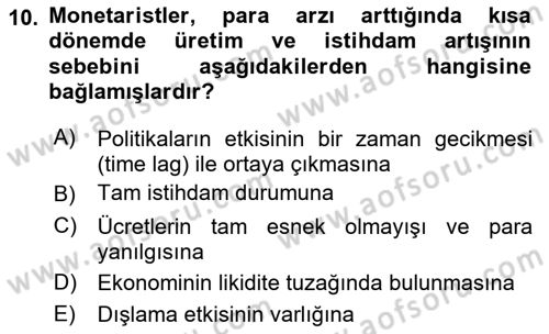 İktisadi Düşünceler Tarihi Dersi 2019 - 2020 Yılı (Final) Dönem Sonu Sınav Soruları 10. Soru