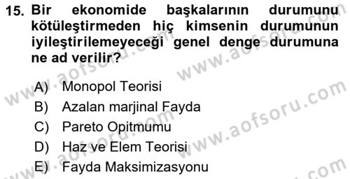 İktisadi Düşünceler Tarihi Dersi 2019 - 2020 Yılı (Final) Dönem Sonu Sınav Soruları 15. Soru