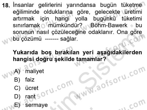 İktisadi Düşünceler Tarihi Dersi 2019 - 2020 Yılı (Final) Dönem Sonu Sınav Soruları 18. Soru