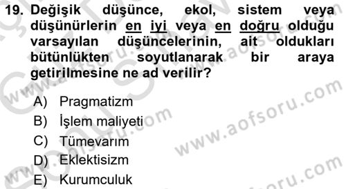 İktisadi Düşünceler Tarihi Dersi 2019 - 2020 Yılı (Final) Dönem Sonu Sınav Soruları 19. Soru