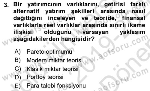 İktisadi Düşünceler Tarihi Dersi 2019 - 2020 Yılı (Final) Dönem Sonu Sınav Soruları 3. Soru