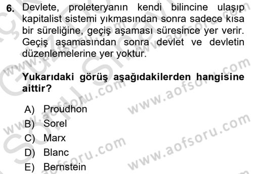 İktisadi Düşünceler Tarihi Dersi 2019 - 2020 Yılı (Final) Dönem Sonu Sınav Soruları 6. Soru