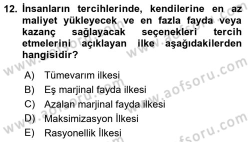 İktisadi Düşünceler Tarihi Dersi 2020 - 2021 Yılı Yaz Okulu Sınav Soruları 12. Soru