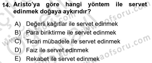 İktisadi Düşünceler Tarihi Dersi 2020 - 2021 Yılı Yaz Okulu Sınav Soruları 14. Soru