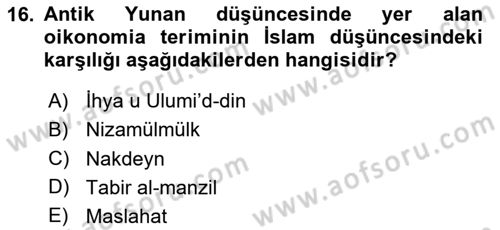 İktisadi Düşünceler Tarihi Dersi 2020 - 2021 Yılı Yaz Okulu Sınav Soruları 16. Soru