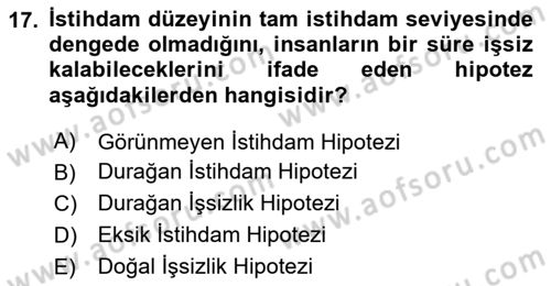 İktisadi Düşünceler Tarihi Dersi 2020 - 2021 Yılı Yaz Okulu Sınav Soruları 17. Soru