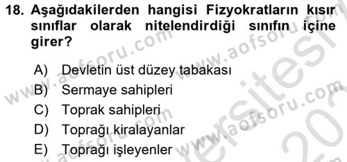 İktisadi Düşünceler Tarihi Dersi 2020 - 2021 Yılı Yaz Okulu Sınav Soruları 18. Soru
