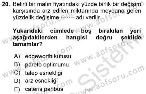 İktisadi Düşünceler Tarihi Dersi 2020 - 2021 Yılı Yaz Okulu Sınav Soruları 20. Soru