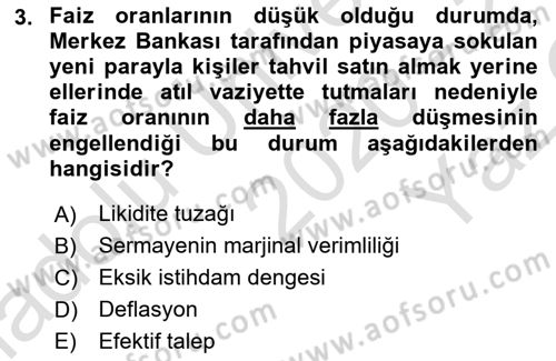 İktisadi Düşünceler Tarihi Dersi 2020 - 2021 Yılı Yaz Okulu Sınavı 3. Soru