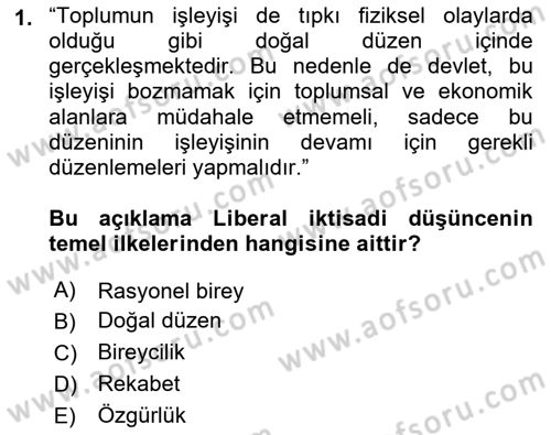 İktisadi Düşünceler Tarihi Dersi 2021 - 2022 Yılı (Vize) Ara Sınav Soruları 1. Soru