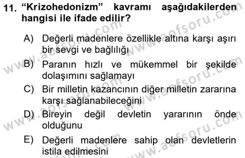 İktisadi Düşünceler Tarihi Dersi Ara Sınavı Deneme Sınav Soruları 11. Soru