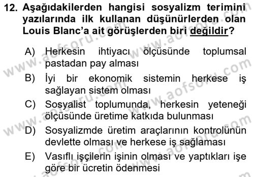İktisadi Düşünceler Tarihi Dersi Ara Sınavı Deneme Sınav Soruları 12. Soru