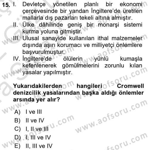 İktisadi Düşünceler Tarihi Dersi Ara Sınavı Deneme Sınav Soruları 15. Soru