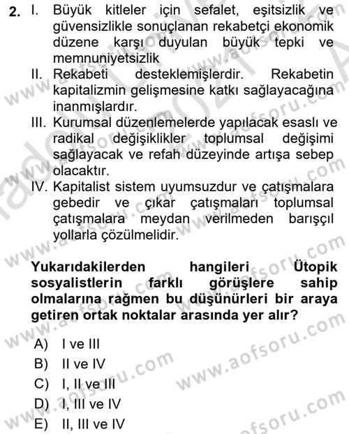 İktisadi Düşünceler Tarihi Dersi Ara Sınavı Deneme Sınav Soruları 2. Soru