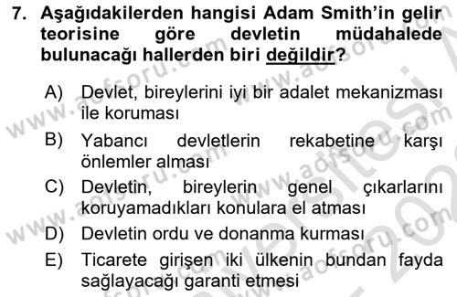 İktisadi Düşünceler Tarihi Dersi 2021 - 2022 Yılı (Vize) Ara Sınav Soruları 7. Soru