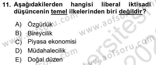 İktisadi Düşünceler Tarihi Dersi 2021 - 2022 Yılı (Final) Dönem Sonu Sınav Soruları 11. Soru