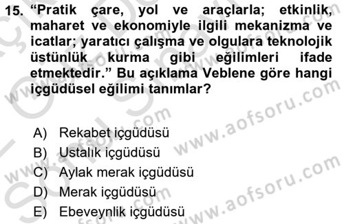 İktisadi Düşünceler Tarihi Dersi 2021 - 2022 Yılı (Final) Dönem Sonu Sınav Soruları 15. Soru