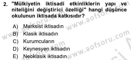 İktisadi Düşünceler Tarihi Dersi 2021 - 2022 Yılı (Final) Dönem Sonu Sınav Soruları 2. Soru